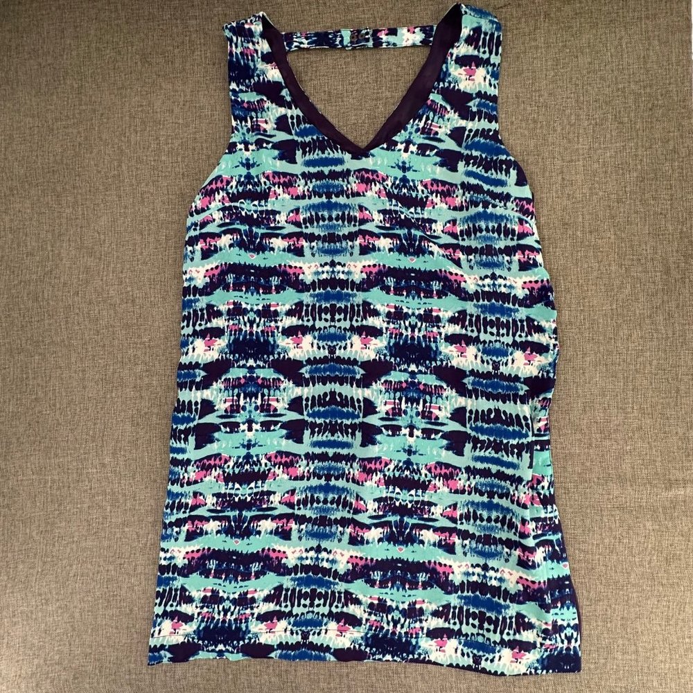 Olive +‎ Oak Shift Dress Medium  Sleeveless V-Neck Lined  Green Blue Black